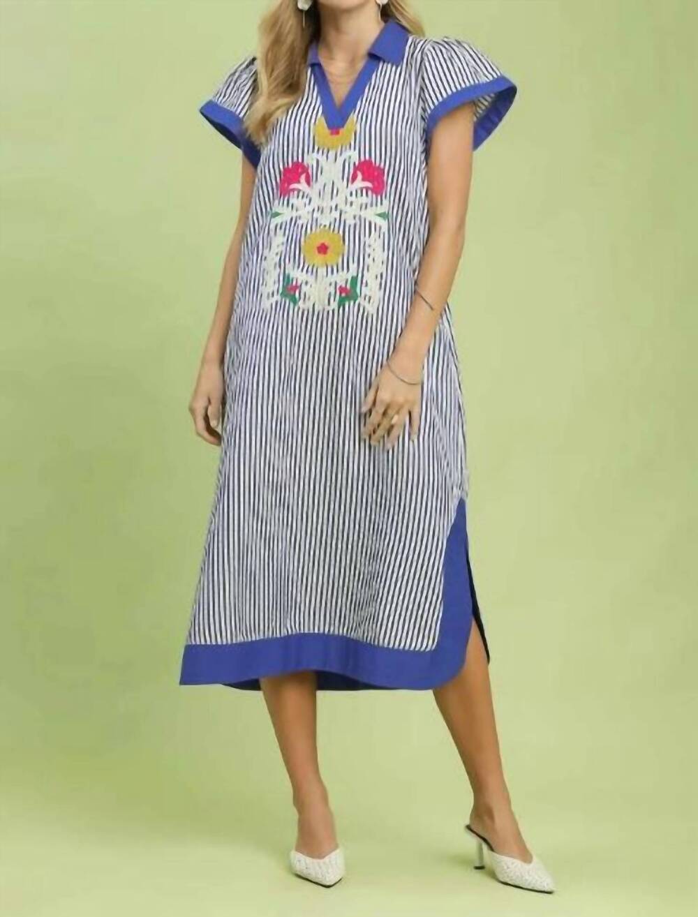 NEW UMGEE embroidered stripe dress in blue